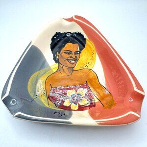 Décor Australia Fiji Ceramic Triangular Dish Ashtray Abstract Art Plate Vtg 2